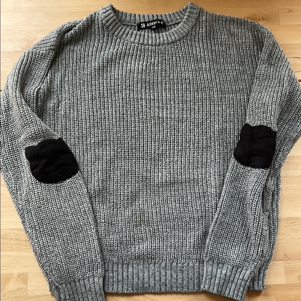 EUC! Gray Sweater with Cat Elbow Patch
